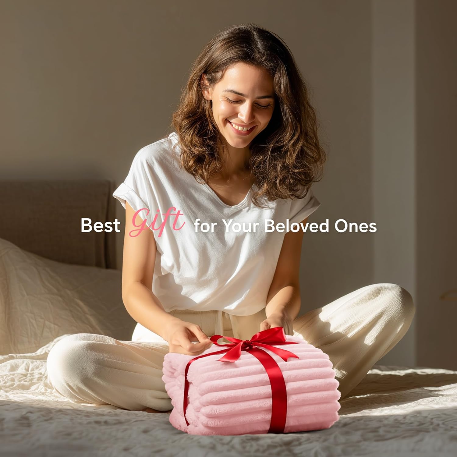 INFIIXSO Sherpa Throw Blanket for Couch - Super Soft & Warm Striped Fleece Blanket, Cozy Plush Fluffy Blanket All Season Use (Pink, 50x60 Inches)